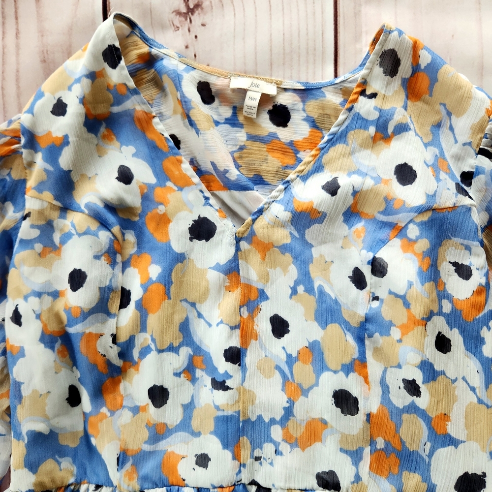 NWT Joie "Printed Maxi Dress" Floral Fields Blue Orange Tiered | Women's Size M - Picture 5 of 15